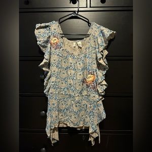 Anthropologie Moth Flowy Short Sleeve Blouse
